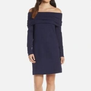 New‎ LILLY PULITZER Medium True Navy Belinda Dress Long Sleeve Cowl Neck Knee